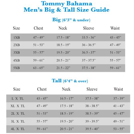 tommy hilfiger big and tall size chart